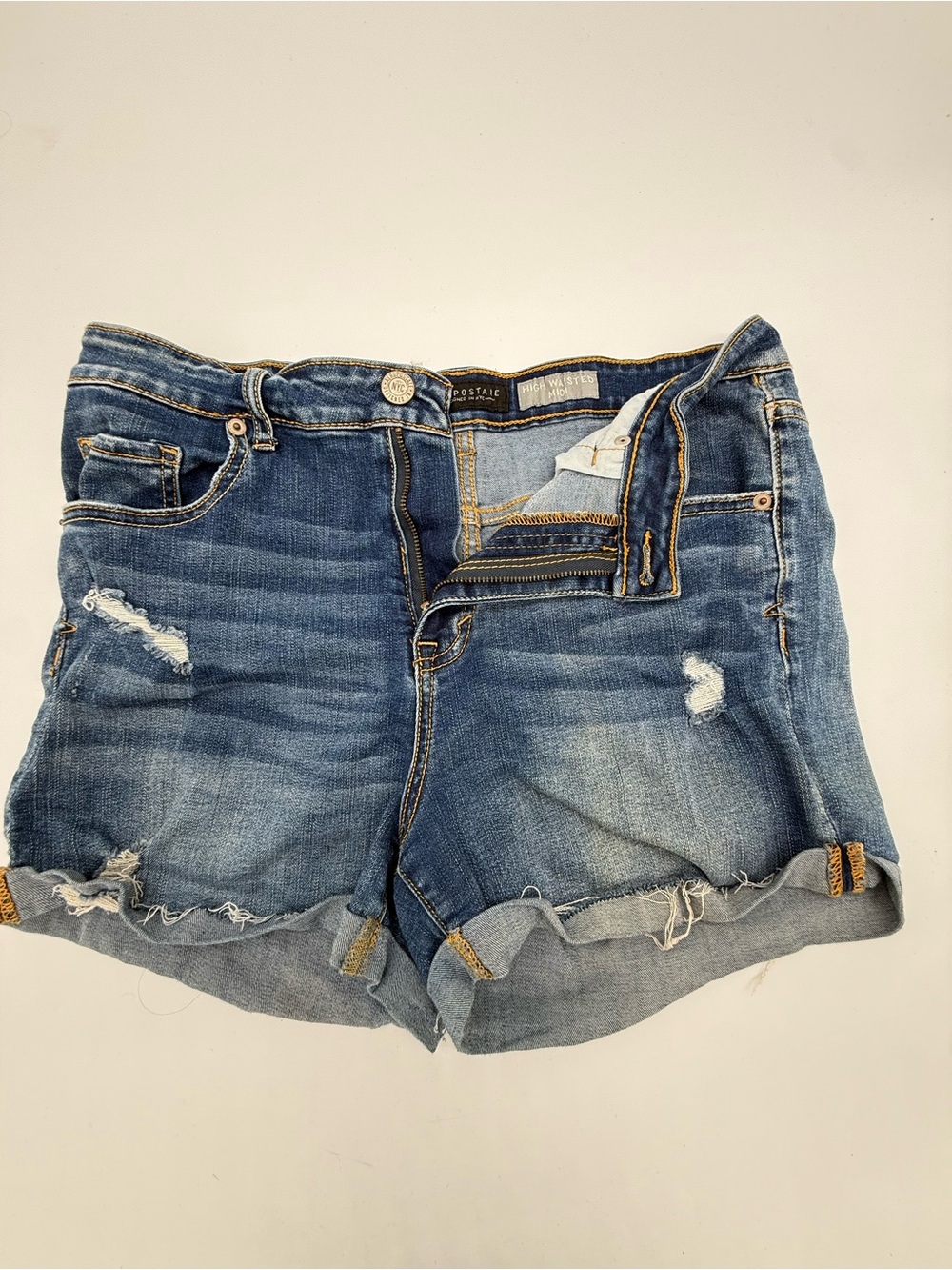 Aeropostale Blue Distressed high waisted midi  Rolled Hem Jean Shorts